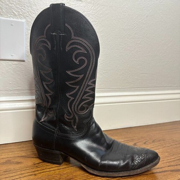 Vintage Justin Boots 11B Black Leather Cowboy Western Boots Style 5540 80s - Picture 10 of 12